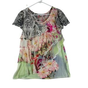 Claudia Richard Layered Ruffle Fairy Top Women’s Medium Y2K Mixed Print READ